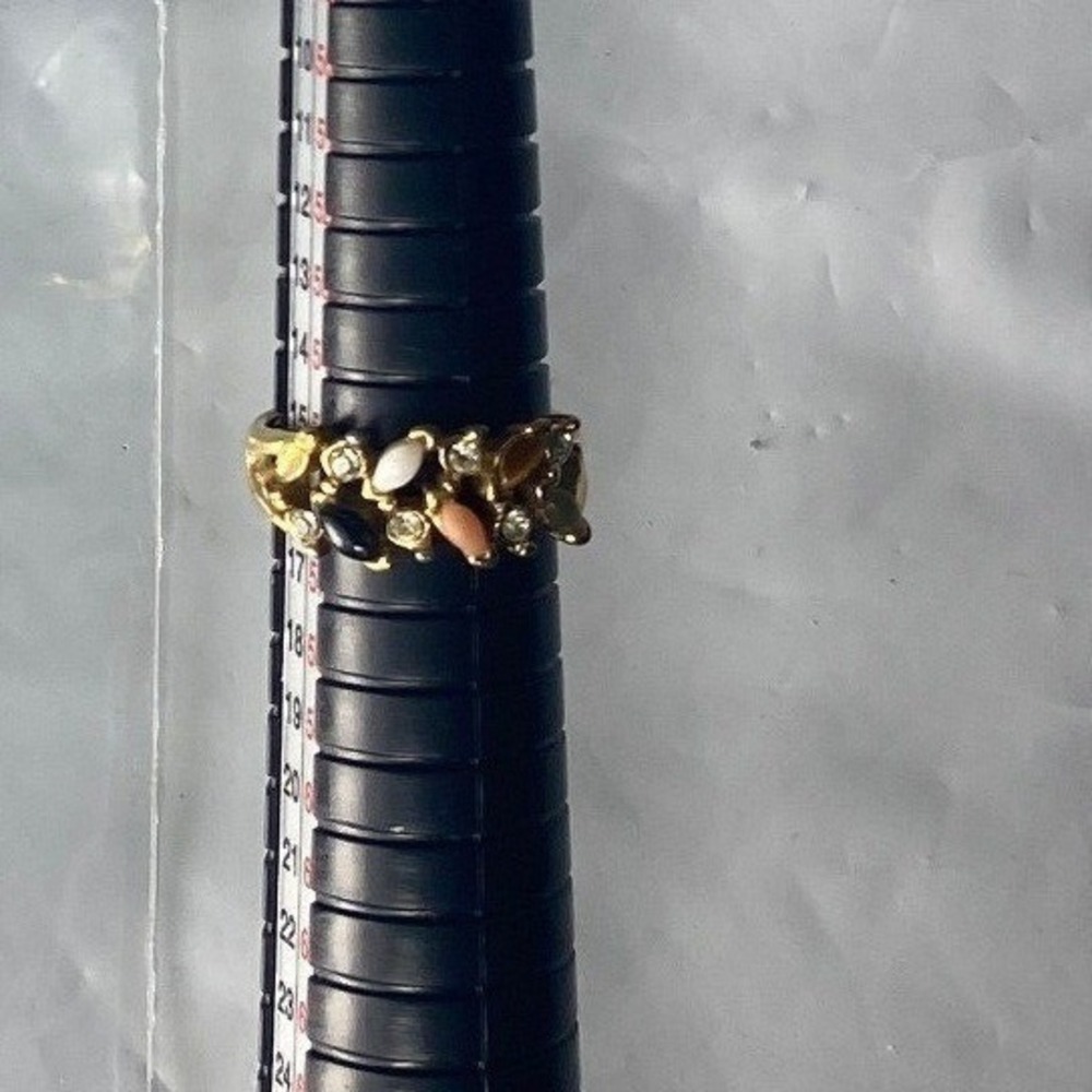 Womens Gold Tone Multi Color Stone Heart Ring Band Size 5.25